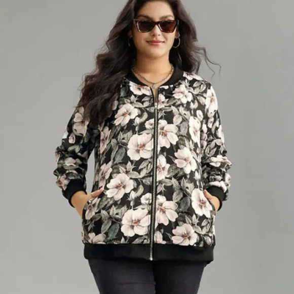 Bloomchic Floral Print Patchwork Zipper Jacket XL us 14 - Picture 4 of 6